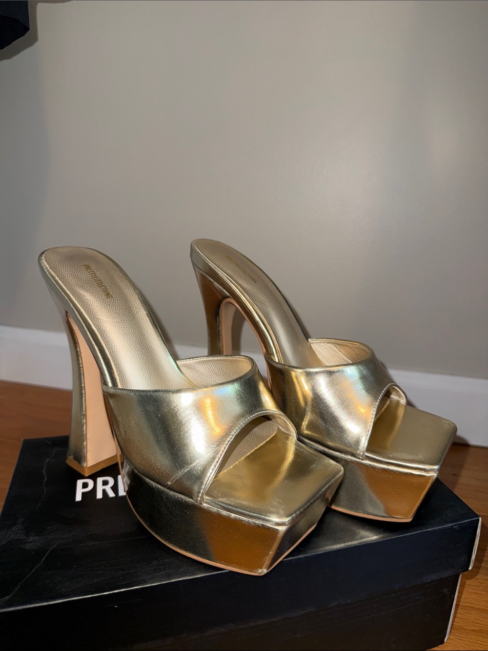 Gold Metallic Platform Slide Heels